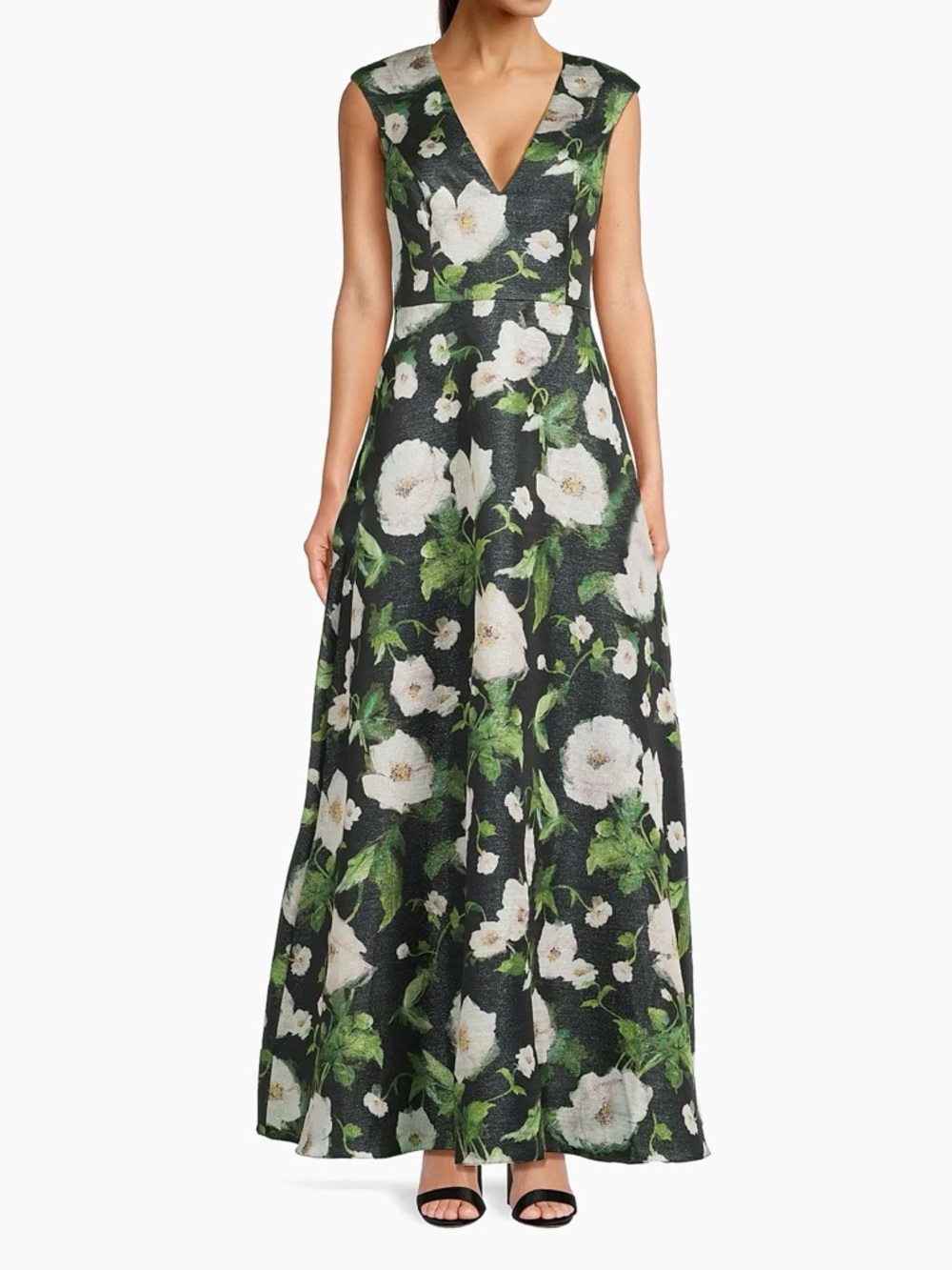 Aidan Maddox by Adrianna Papell Black Maxi Dress with White Floral Print